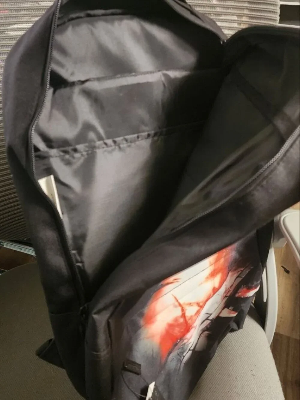 Chainsaw Man Anime Backpack Black Japanese Text Adjustable Straps Zippered